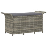 Garden Bench with Cushion Grey 116x46x57 cm Poly Rattan - Front View