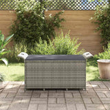 Garden Bench with Cushion Grey 116x46x57 cm Poly Rattan - Side View