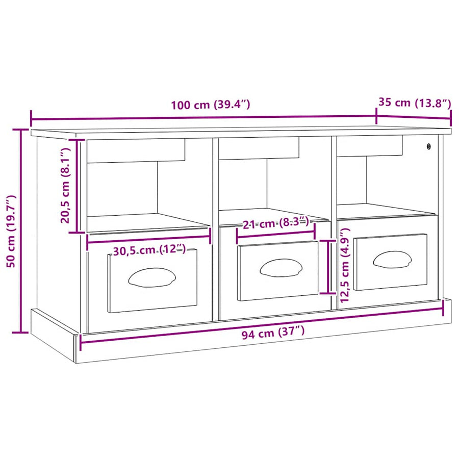 TV Cabinet Smoked Oak 100x35x50 cm Engineered Wood