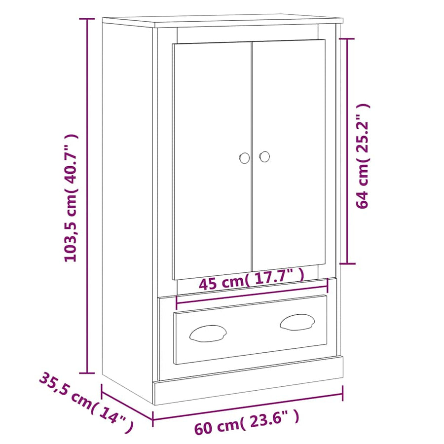 Highboard White 60x35.5x103.5 cm Engineered Wood