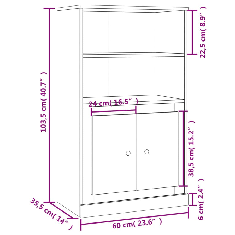 Highboard Grey Sonoma 60x35.5x103.5 cm Engineered Wood