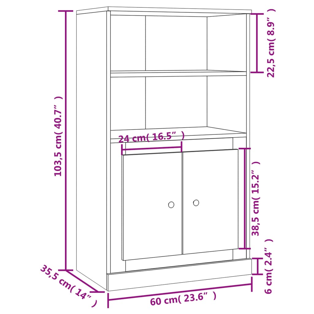 Highboard Brown Oak 60x35.5x103.5 cm Engineered Wood