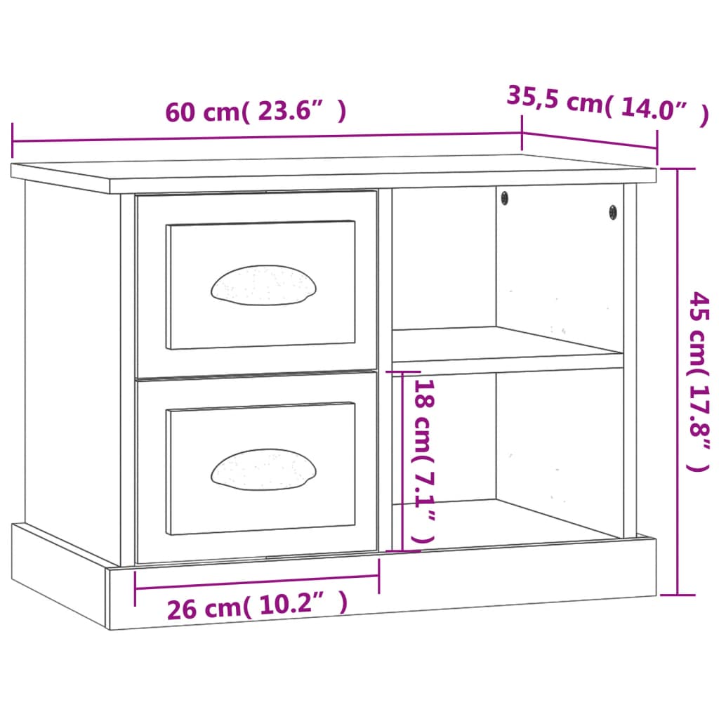 Bedside Cabinet White 60x35.5x45 cm