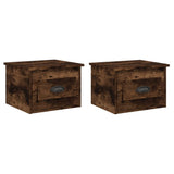 Wall-mounted Bedside Cabinets 2 pcs Smoked Oak 41.5x36x28cm - Front View