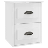 Wall-mounted Bedside Cabinet High Gloss White 41.5x36x53cm - Front View