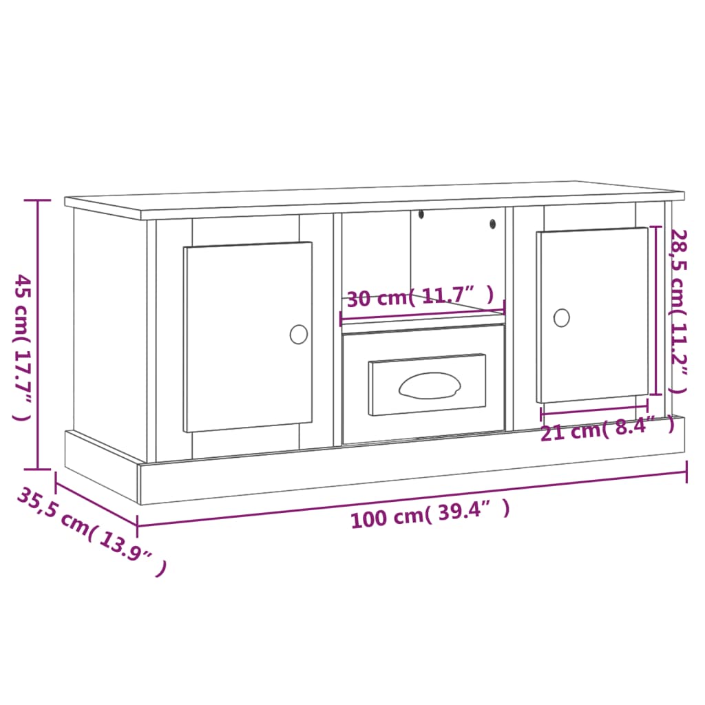 TV Cabinet High Gloss White 100x35.5x45 cm Engineered Wood