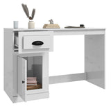 Desk with Drawer High Gloss White 115x50x75 cm Engineered Wood - 45-Degree Angle