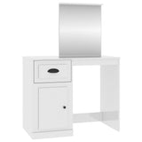 Dressing Table with Mirror High Gloss White 90x50x132.5 cm Engineered Wood - Front View