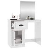 Dressing Table with Mirror High Gloss White 90x50x132.5 cm Engineered Wood - 45-Degree Angle