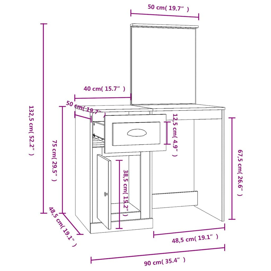 Dressing Table with Mirror Concrete Grey 90x50x132.5 cm