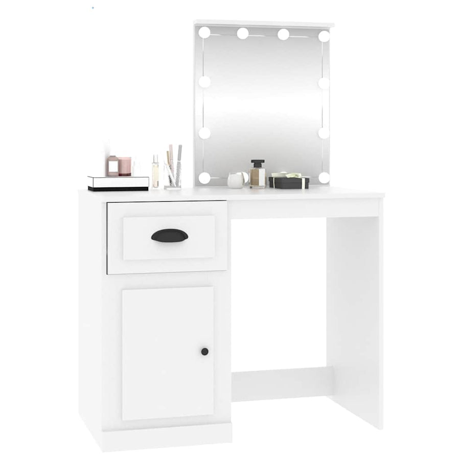 Dressing Table with LED White 90x50x132.5 cm Engineered Wood