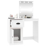 Dressing Table with LED White 90x50x132.5 cm Engineered Wood - 45-Degree Angle