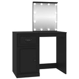 Dressing Table with LED Black 90x50x132.5 cm Engineered Wood - Front View