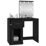 Dressing Table with LED Black 90x50x132.5 cm Engineered Wood - 45-Degree Angle