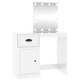 Dressing Table with LED High Gloss White 90x50x132.5 cm Engineered Wood - Front View