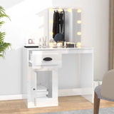 Dressing Table with LED High Gloss White 90x50x132.5 cm Engineered Wood - Side View