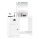 Dressing Table with LED High Gloss White 90x50x132.5 cm Engineered Wood - Top-Down View