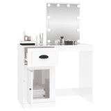 Dressing Table with LED High Gloss White 90x50x132.5 cm Engineered Wood - 45-Degree Angle