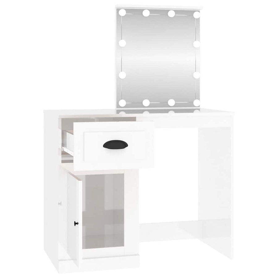 Dressing Table with LED High Gloss White 90x50x132.5 cm Engineered Wood