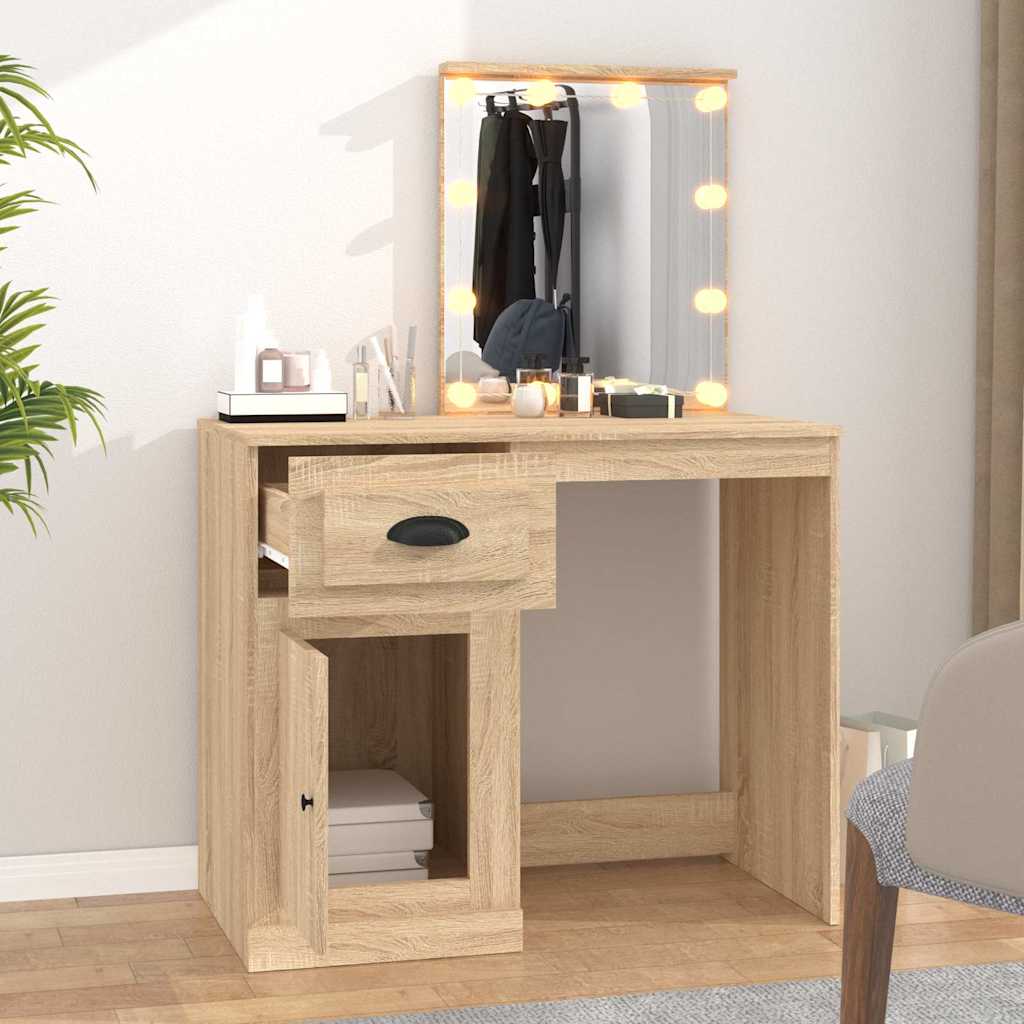 Dressing Table with LED Sonoma Oak 90x50x132.5 cm Engineered Wood