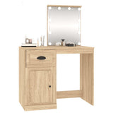 Dressing Table with LED Sonoma Oak 90x50x132.5 cm Engineered Wood - Top-Down View