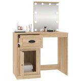 Dressing Table with LED Sonoma Oak 90x50x132.5 cm Engineered Wood - 45-Degree Angle