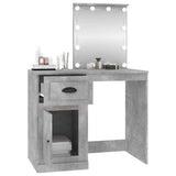 Dressing Table with LED Concrete Grey 90x50x132.5 cm Engineered Wood - 45-Degree Angle