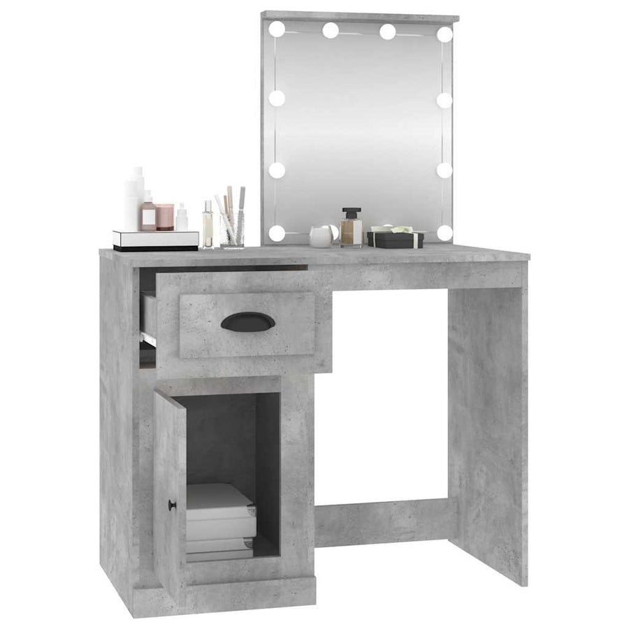 Dressing Table with LED Concrete Grey 90x50x132.5 cm