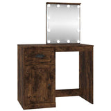 Dressing Table with LED Smoked Oak 90x50x132.5 cm Engineered Wood - Front View