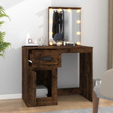 Dressing Table with LED Smoked Oak 90x50x132.5 cm Engineered Wood - Side View