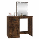 Dressing Table with LED Smoked Oak 90x50x132.5 cm Engineered Wood - Top-Down View