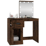 Dressing Table with LED Smoked Oak 90x50x132.5 cm Engineered Wood - 45-Degree Angle
