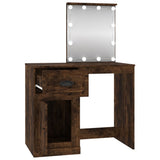 Dressing Table with LED Smoked Oak 90x50x132.5 cm Engineered Wood - Close-Up Angle