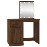 Dressing Table with LED Brown Oak 90x50x132.5 cm Engineered Wood - Front View
