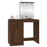 Dressing Table with LED Brown Oak 90x50x132.5 cm Engineered Wood - Top-Down View