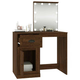 Dressing Table with LED Brown Oak 90x50x132.5 cm Engineered Wood - 45-Degree Angle