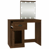 Dressing Table with LED Brown Oak 90x50x132.5 cm Engineered Wood - Close-Up Angle