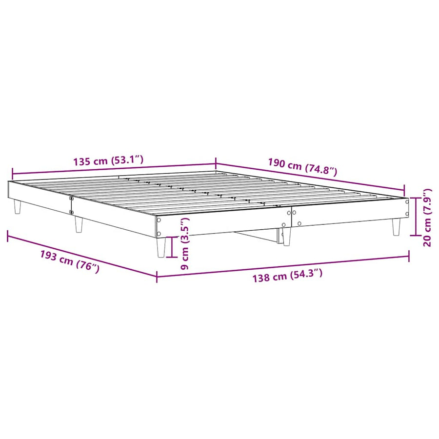 Bed Frame without Mattress Sonoma Oak 135x190 cm Engineered Wood
