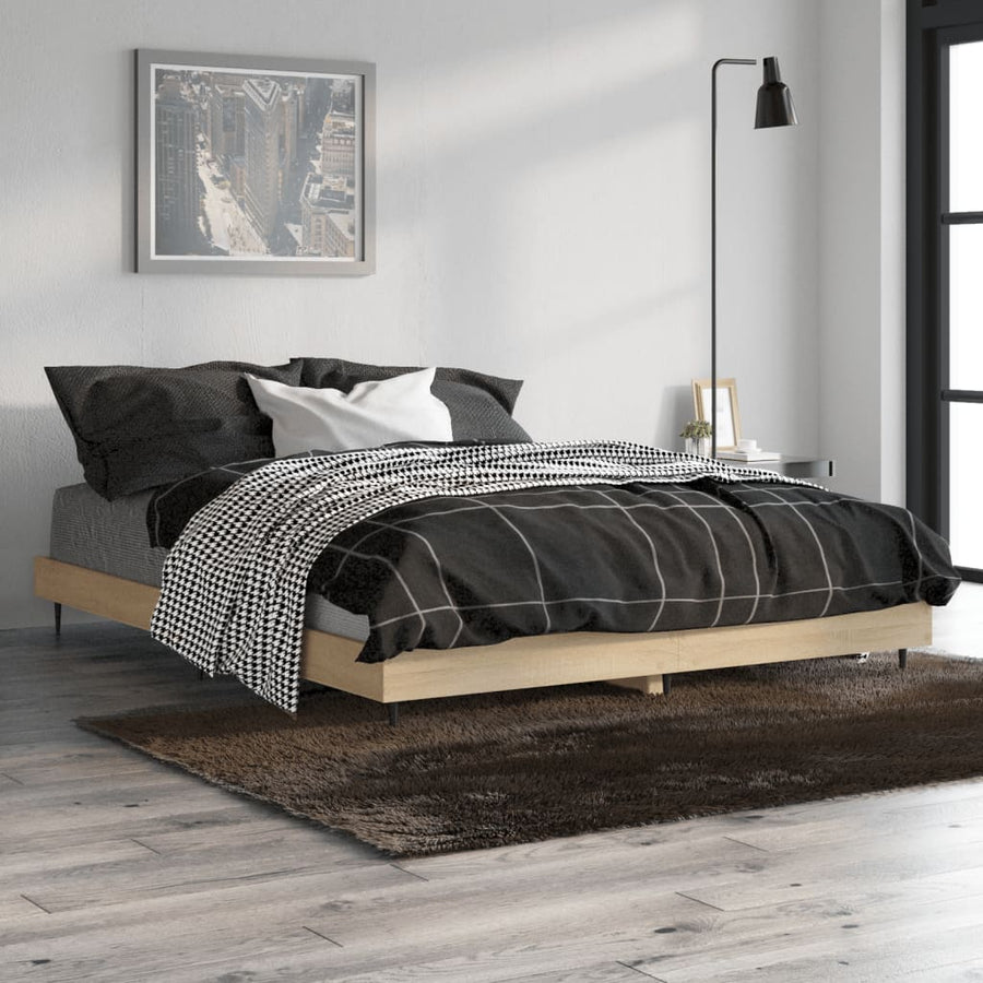 Bed Frame without Mattress Sonoma Oak 135x190cm Engineered Wood