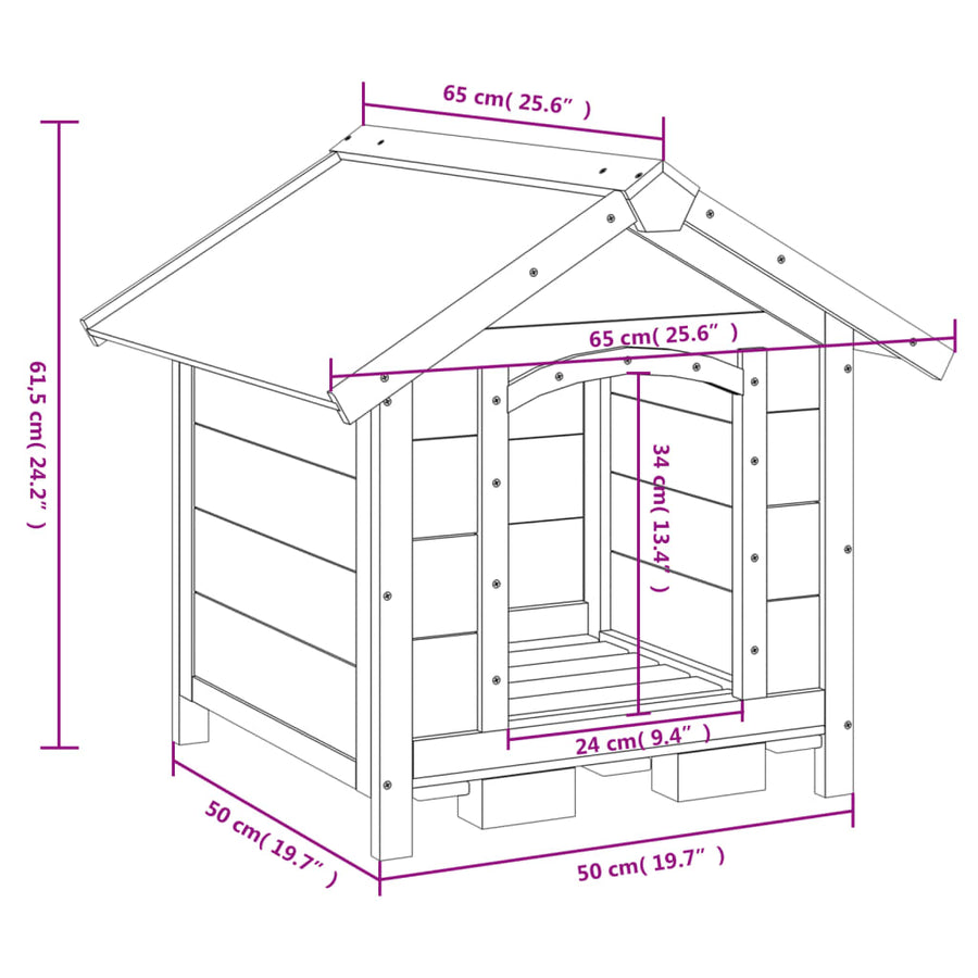 Dog Kennel Grey 65x65x61.5 cm Solid Wood Pine