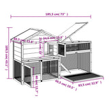 Rabbit Hutch Grey 185.5x60.5x109.5 cm Solid Wood Pine - Low Angle