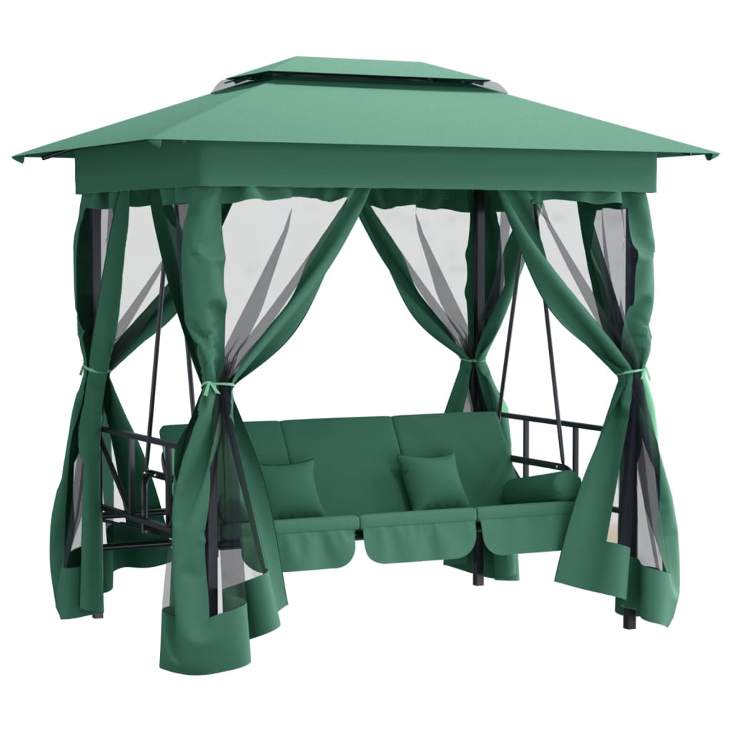 Garden Gazebo with Convertible Swing Bench Green Fabric&Steel