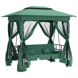 Garden Gazebo with Convertible Swing Bench Green Fabric&Steel - Front View