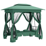 Garden Gazebo with Convertible Swing Bench Green Fabric&Steel - Rear View