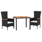 3 Piece Garden Dining Set with Cushions Black Poly Rattan