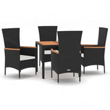 5 Piece Garden Dining Set with Cushions Black Poly Rattan