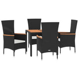 5 Piece Garden Dining Set with Cushions Black Poly Rattan - Side View