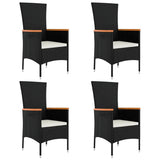 5 Piece Garden Dining Set with Cushions Black Poly Rattan - Top-Down View