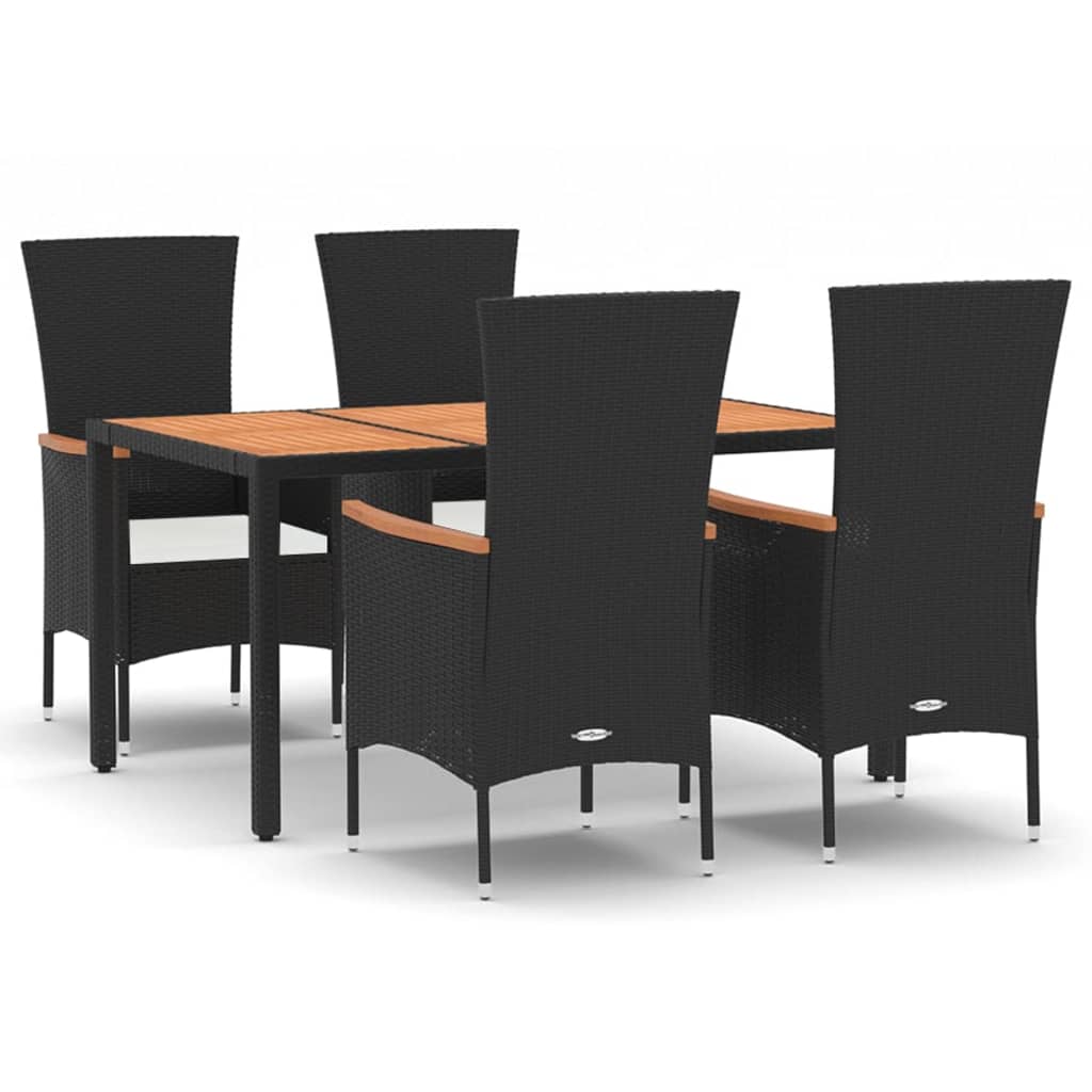 5 Piece Garden Dining Set with Cushions Black Poly Rattan