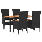 5 Piece Garden Dining Set with Cushions Black Poly Rattan